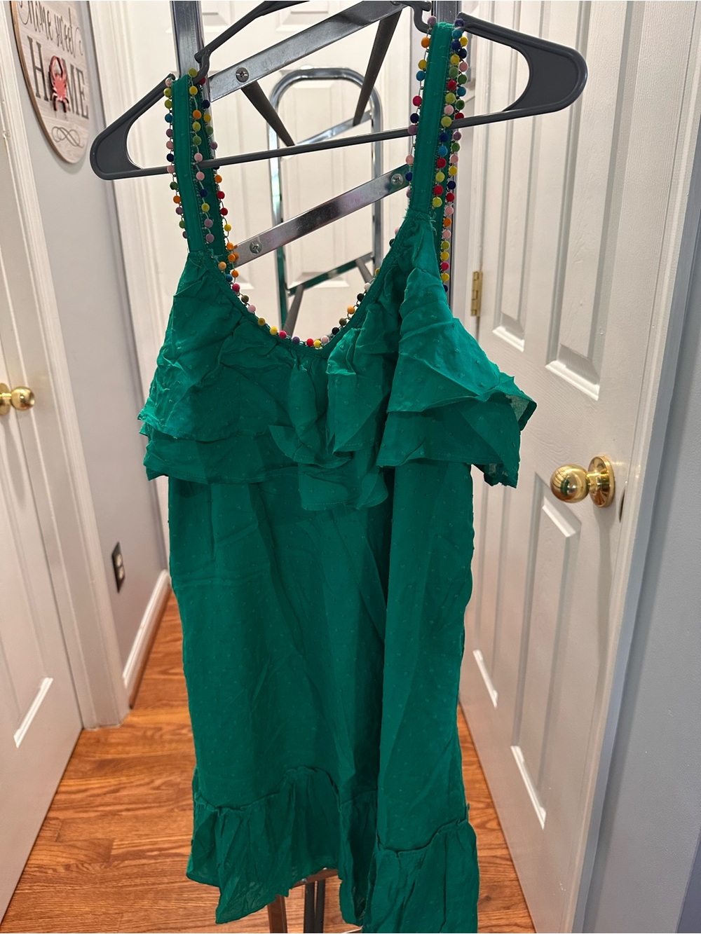 Francesca's Emerald Green Ruffled Dress with Beaded Straps